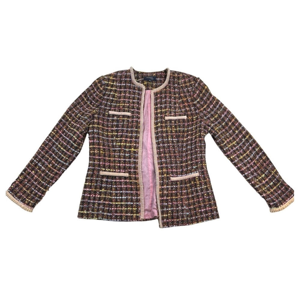 Fundamental Things Blazer Jacket Womens 12 Multicolor Lined Fray Hem Tweed